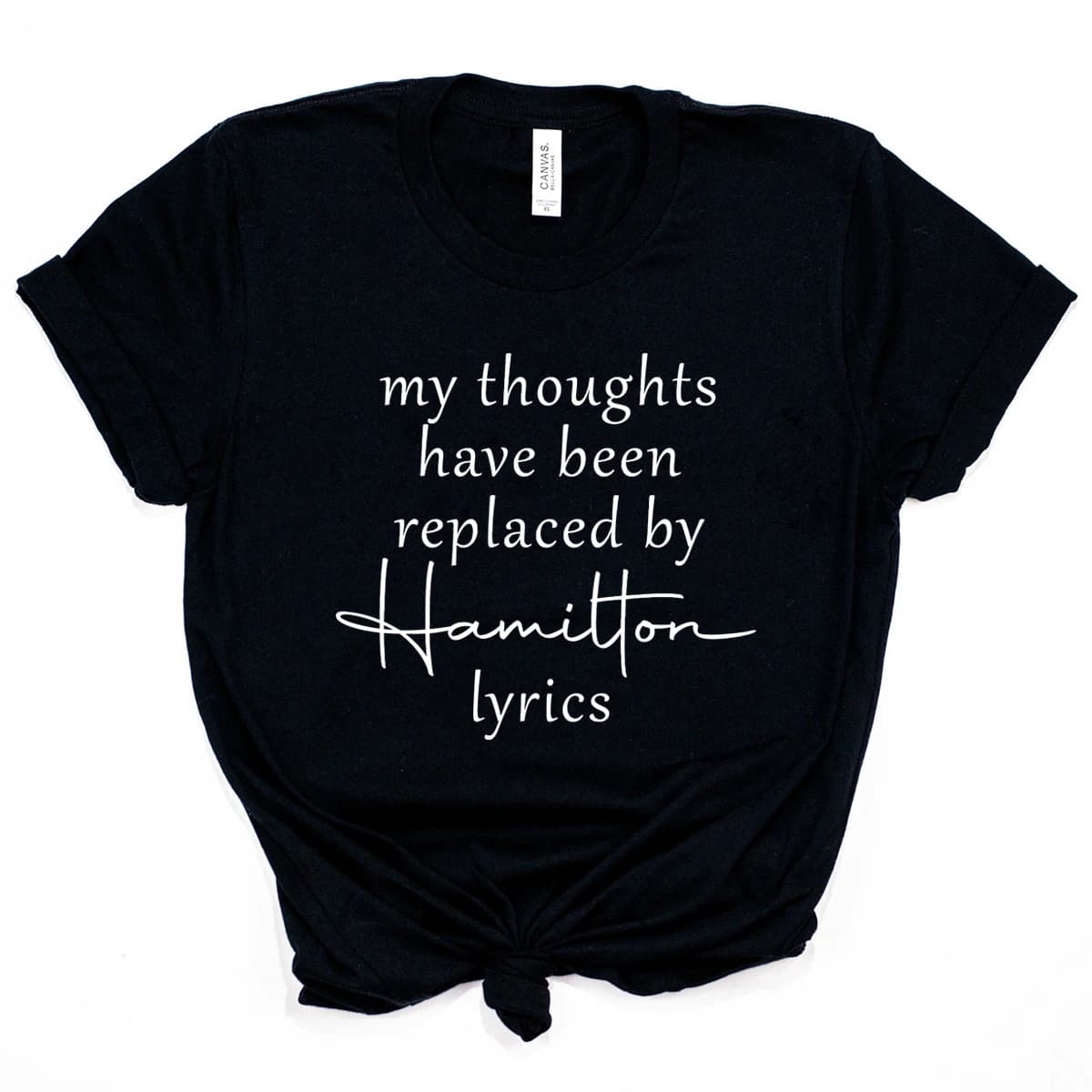 Mes pensées ont été remplacées par une chemise avec les paroles de Hamilton, un T-shirt d'alexandre,