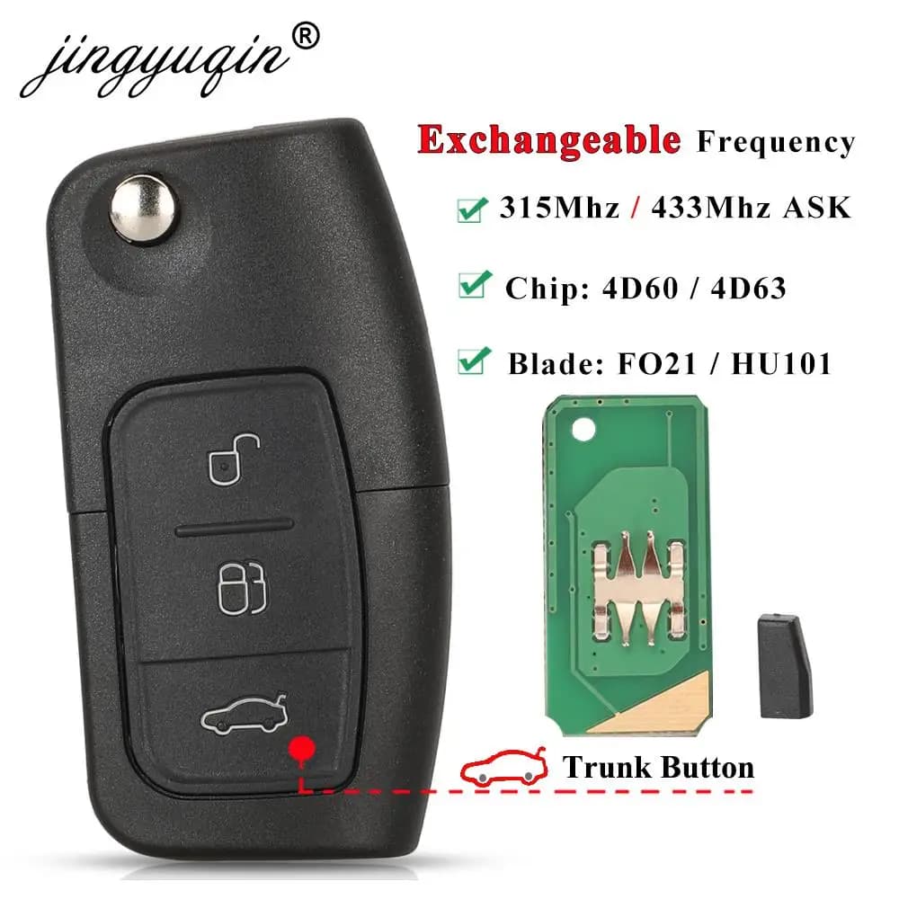 Jingyuqin 315/433MHz 4D63 4D60 clé à distance de voiture pour Ford Fusion Focus Mondeo Fiesta Galaxy