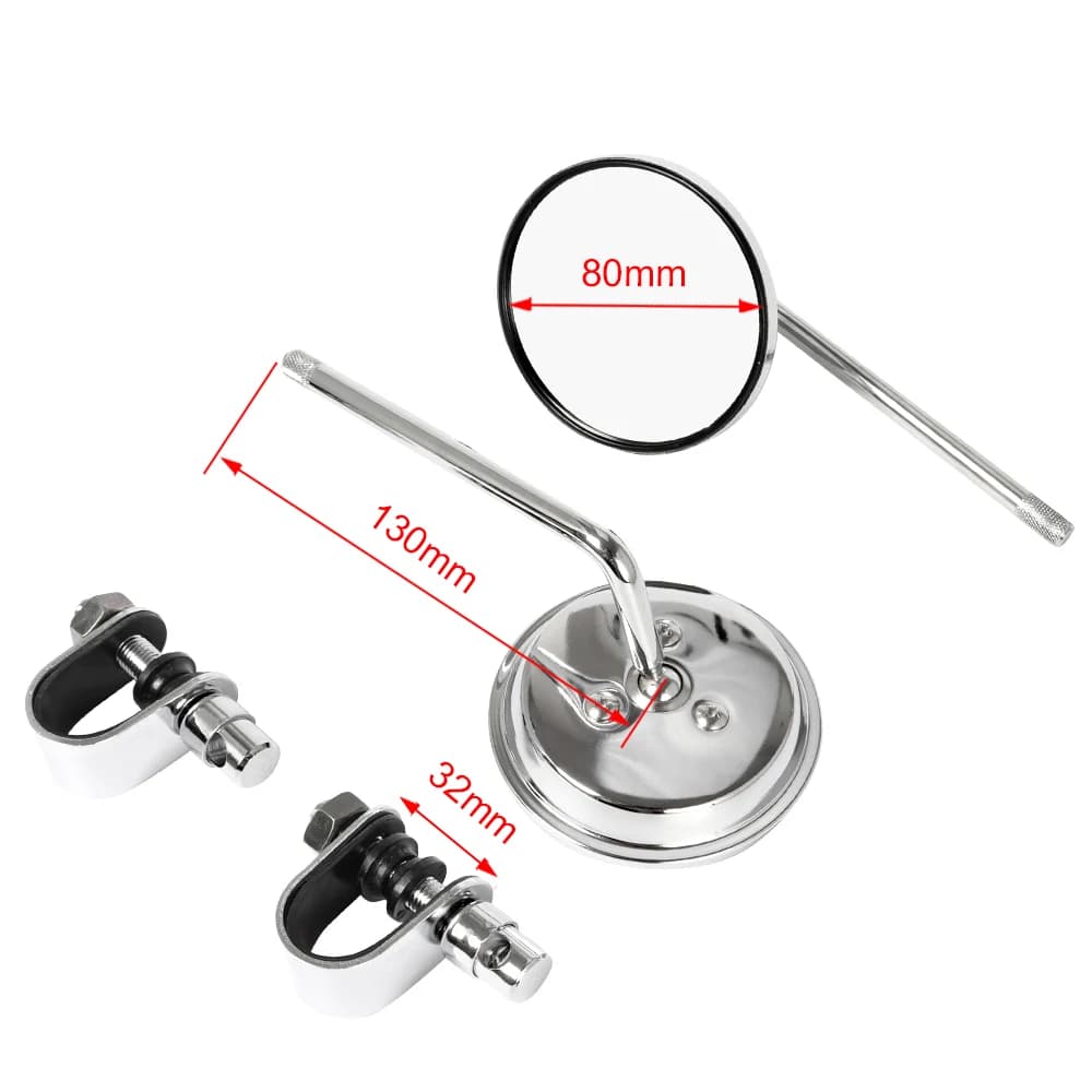 Paire de rétroviseurs de guidon de moto ronds convexes à clipser 22-25mm noir rétro pour Harley Hond
