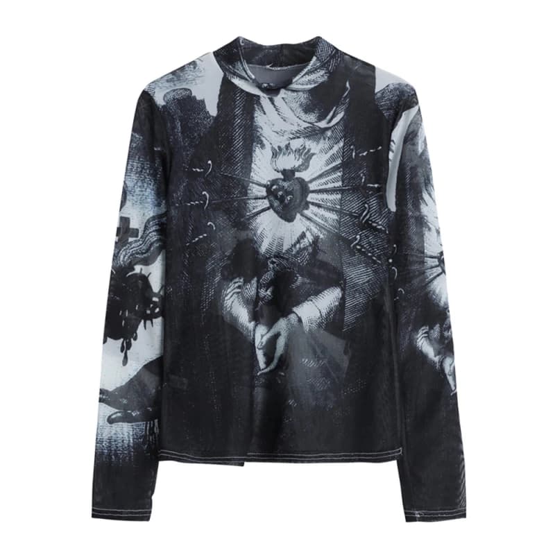 CHEERART Goth maille haut femmes tendance mode graphique t-shirts à manches longues col roulé voir à