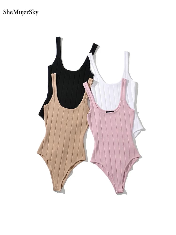 SheMujerSky femmes Sexy réservoir sans manches body été tricoté élastique mince couleur unie body