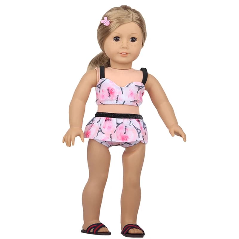 Nouveau maillot de bain solide poupée Bikini + lunettes de soleil maillot de bain sandales de plage 