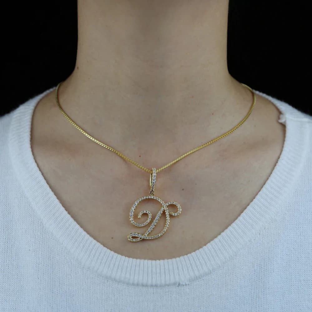 Collier pendentif avec 26 lettres initiales cursives, Micro pavé 5A, zircone cubique, bijoux avec no