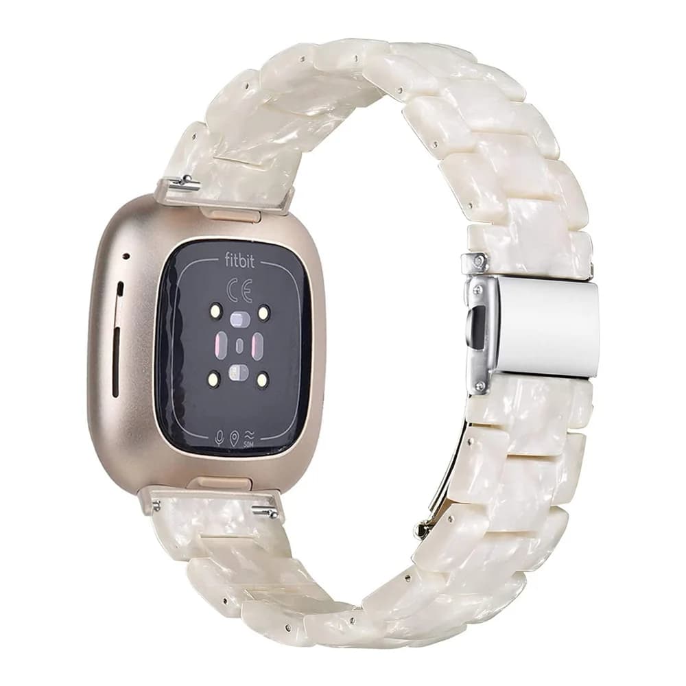 Bracelet en Résine Blanche pour Fitbit Versa 3 4, Accessoire observateur avec Structure en Métal pou