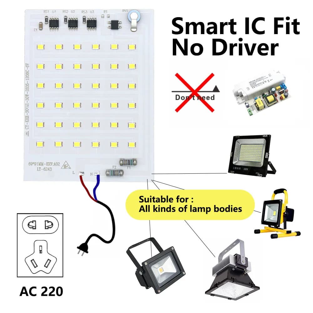 LED COB lampe perle 10W 20W 30W 50W 100W 150W 200W AC 220V Smart IC pas besoin de pilote bricolage p