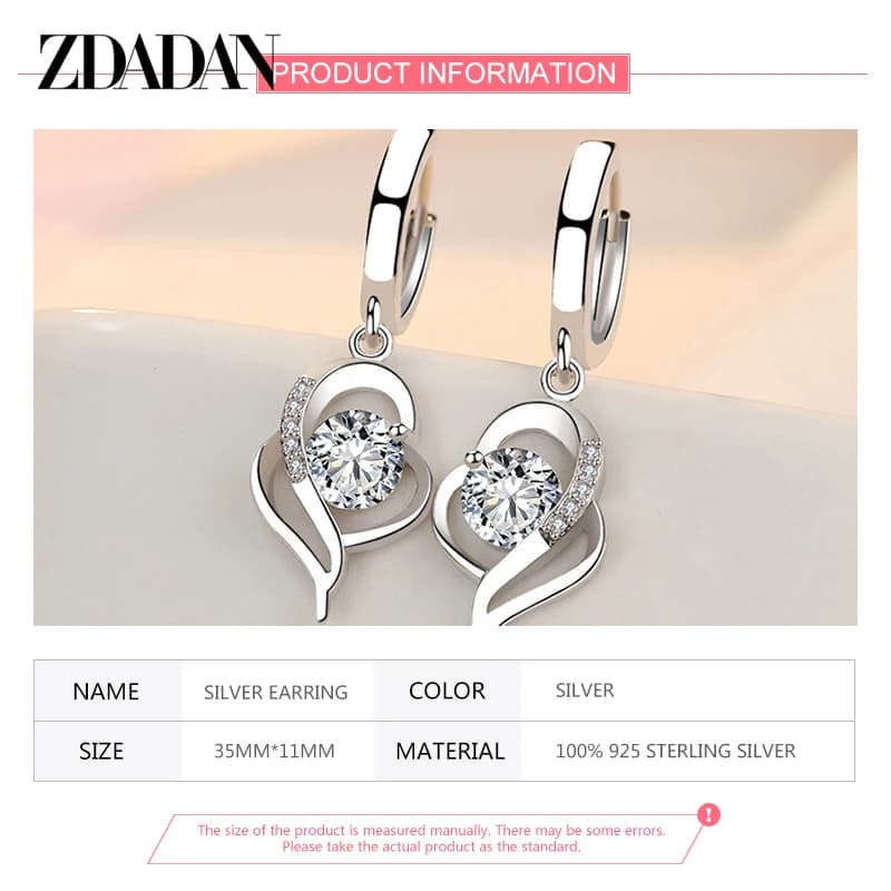ZDADAN 925 en argent Sterling cristal Zircon boucle d'oreille pour les femmes bijoux de mode