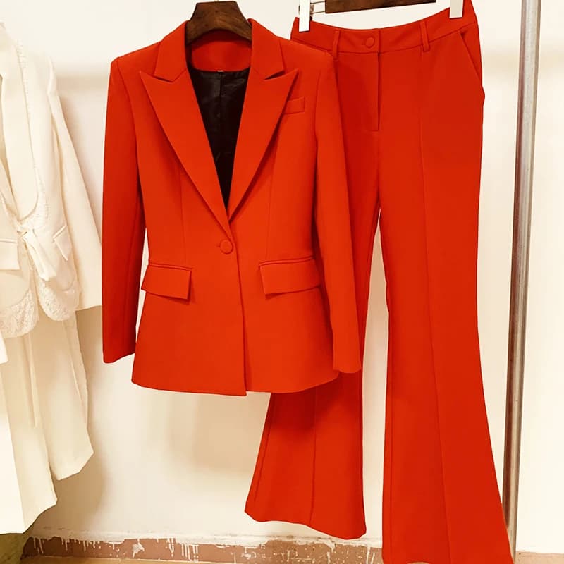 Ensemble de costume Blazer de styliste pour femmes, haute qualité, nouvelle mode, bouton unique, rou