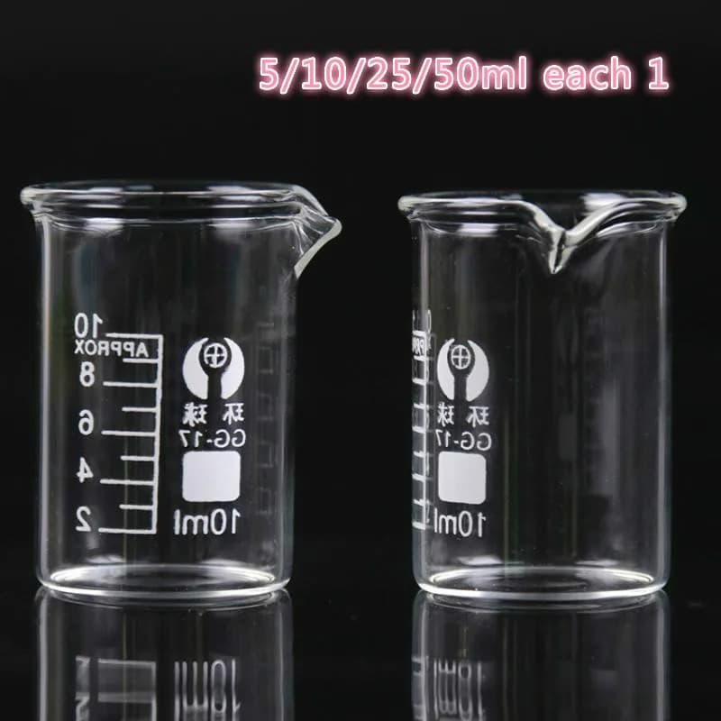 Nouveau 5 ml, 10 ml, 25 ml, 50 ml, 100 ml, 150 ml, 200 ml, 250 ml, 1000 ml bécher en verre Pyrex Bor