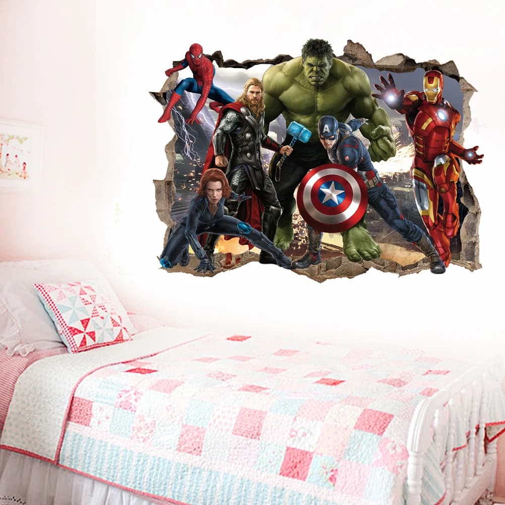 Stickers muraux Avengers 3D pour chambres d'enfants, affiche de film de super héros, décoration mura