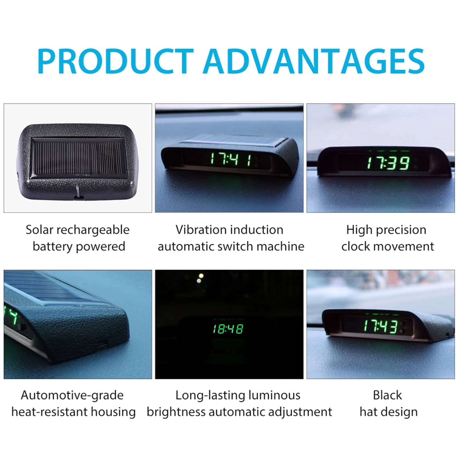 Horloge Numérique Interne de Voiture avec Batterie spatirée, Accessoire de Décoration Solaire, 6224 