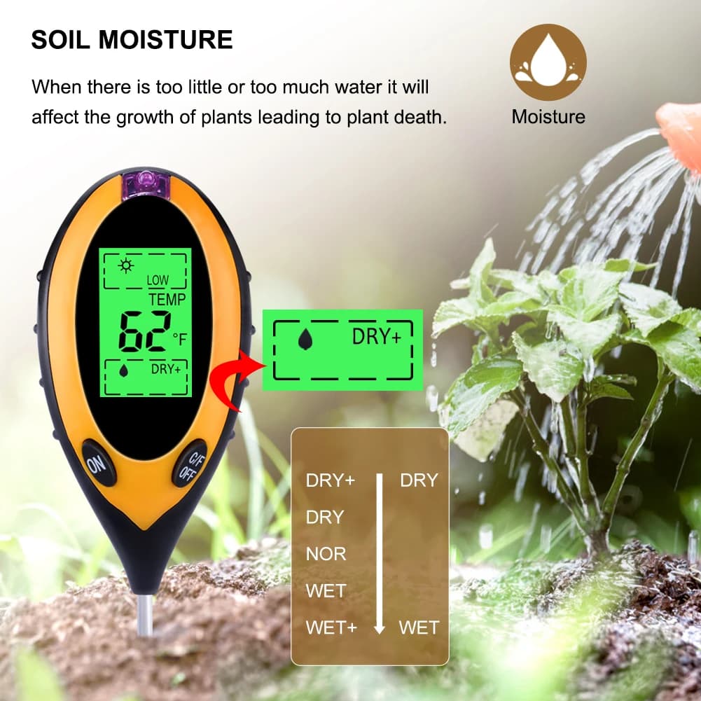 Yieryi – testeur numérique de PH du sol 4 en 1 avec lumière noire, moniteur d'humidité et de tempéra