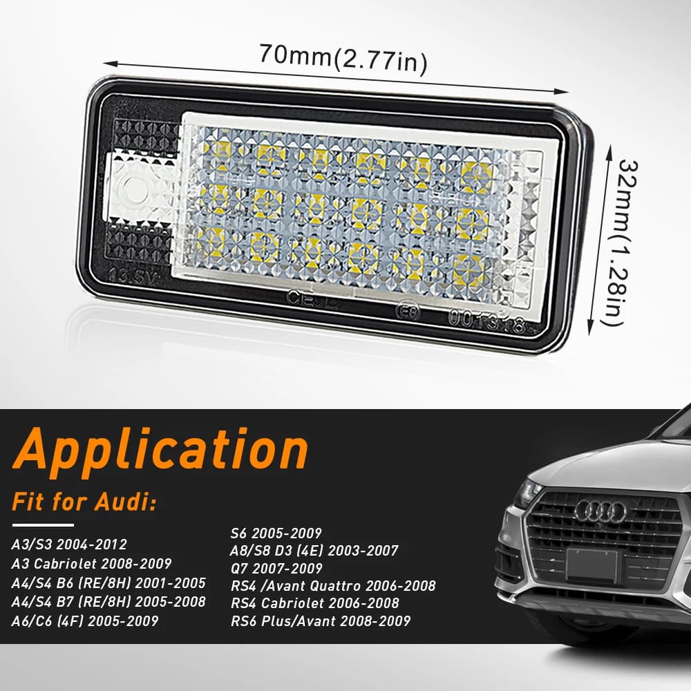 Lumière de plaque d'immatriculation LED sans erreur, 2 pièces, 12V, pour Audi A4 S4 B6 B7 A6 C6 S6 A
