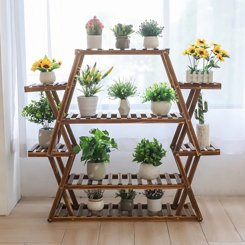 Grand support triangulaire pour plantes en bois, support de Pot de fleur d'intérieur à 6 niveaux, pr