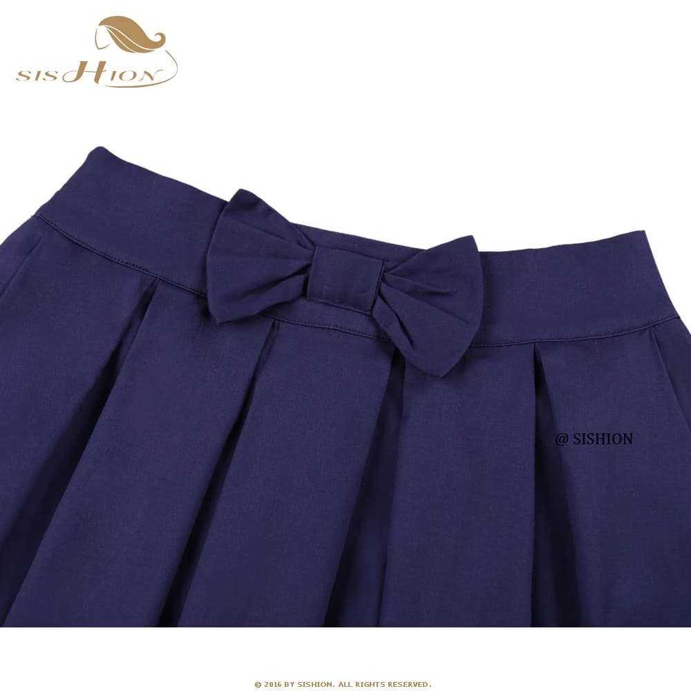 SISHION-Jupe plissée en coton avec nœud papillon pour femme, jupe patineuse, taille haute, rétro, vi