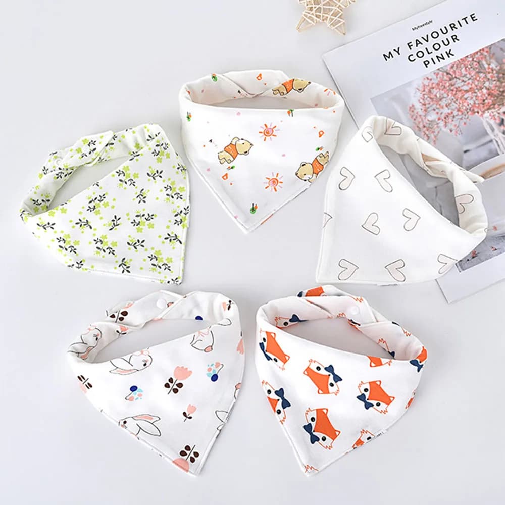 Bavoirs Triangle Double en coton pour bébé, 5 pièces/lot, serviette de salive imprimée de dessin ani