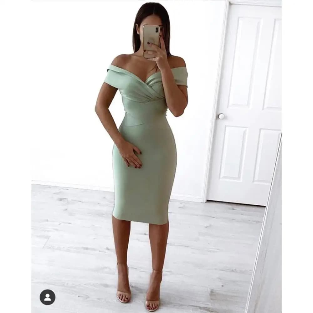 Moonccloset nouvel été 5 couleurs Sexy mode femmes épaules nues robe de pansement vert boîte de nuit