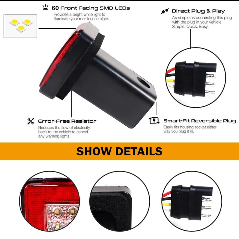 Couvercle d'attelage de remorque à LED avec lumière de barrage de secours, lumières LED de voiture, 