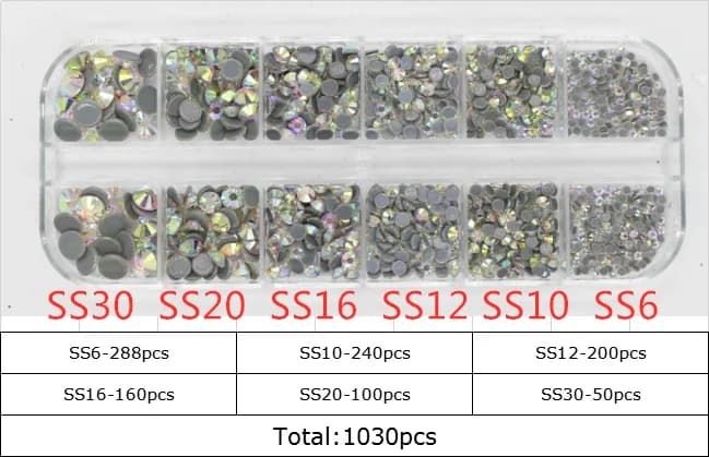 Ensemble de Strass correcteurs à chaud, 12 grilles, 1000 pièces, mélange de tailles, pierre à dos pl