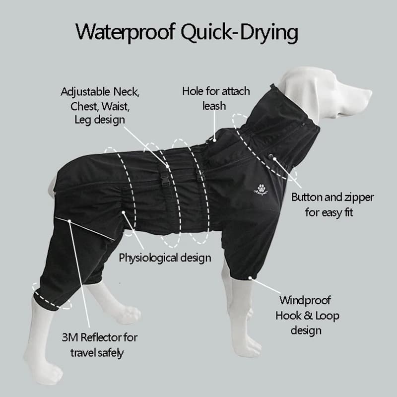 Veste d'extérieur imperméable pour chien, vêtements d'hiver, manteau chaud, grande combinaison réflé