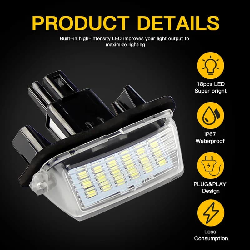 2 pièces de feux de plaque d'immatriculation de voiture, lampes LED blanches sans erreur pour Toyota