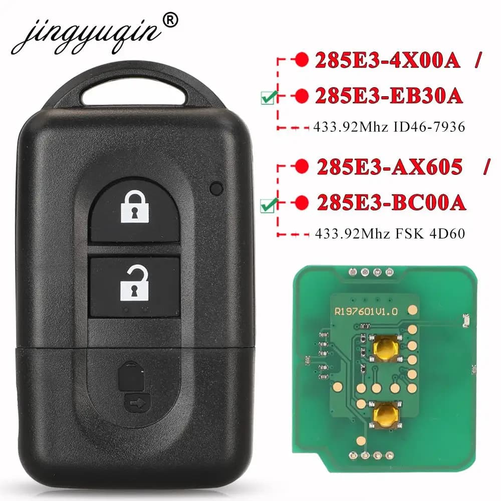 Jingyuqin-Clé télécommande sans clé, 433MHz ID46/4D60, pour Nissan X-trail Qashqai atofinder Micra N