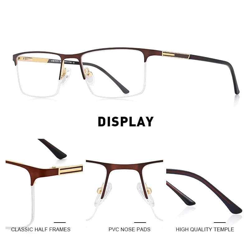 MERRYS-Lunettes à monture carrée pour hommes, demi-optique, ultralégères, style business, myopie, en