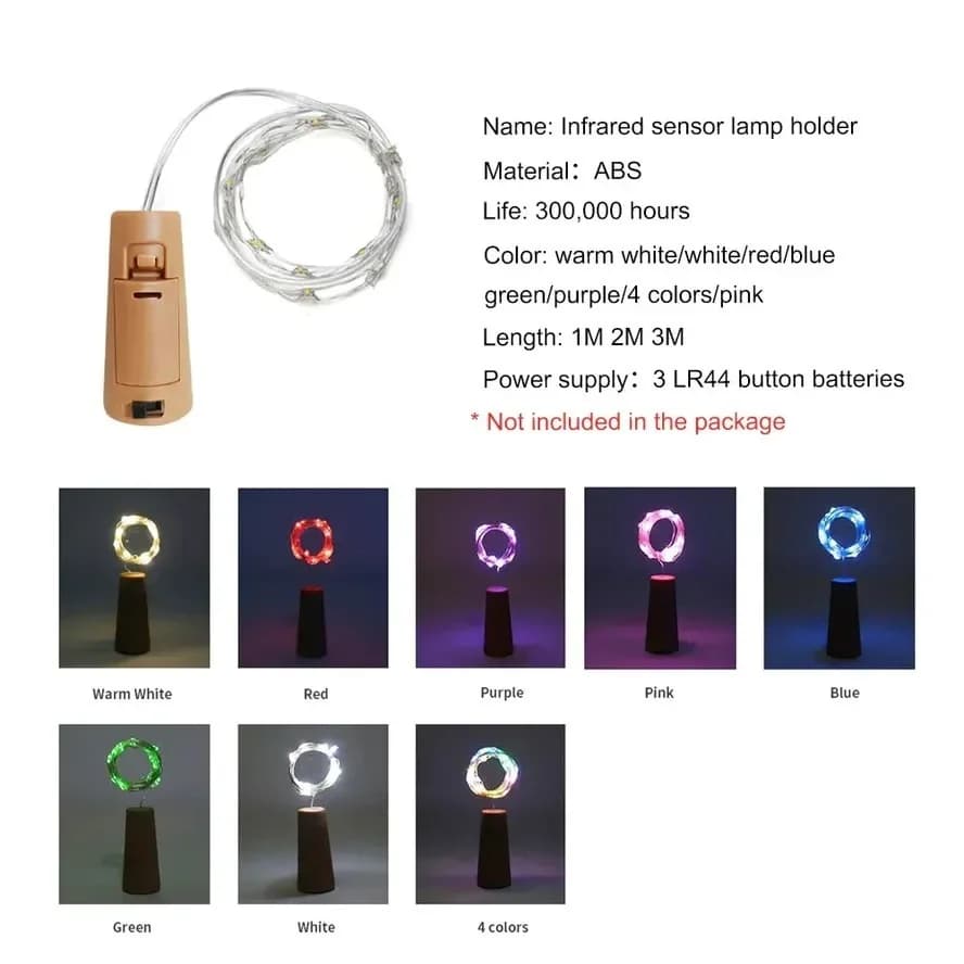 Cordes d'éclairage LED en liège pour vin, 1M/2M/3M, lumières de bouteille pour fête, mariage, noël, 