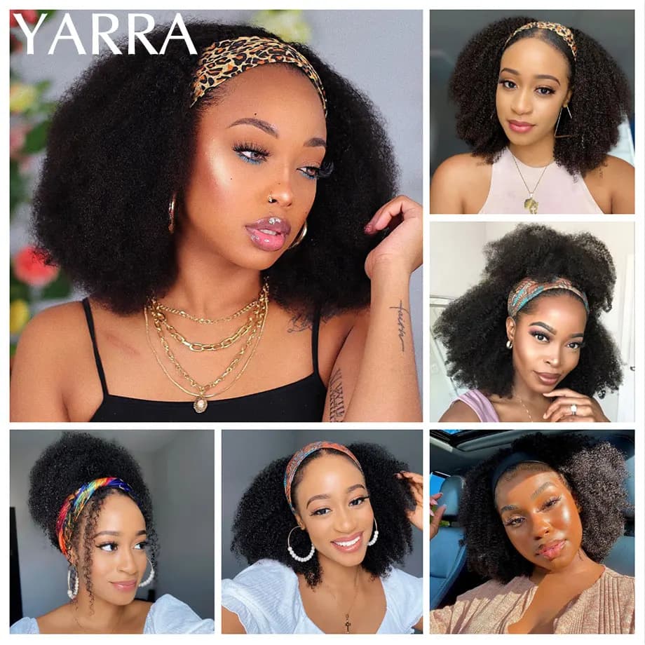 YARRA-Perruque Brésilienne Naturelle Remy, Cheveux Crépus Bouclés, Afro, Fait à la Machine, Densité 