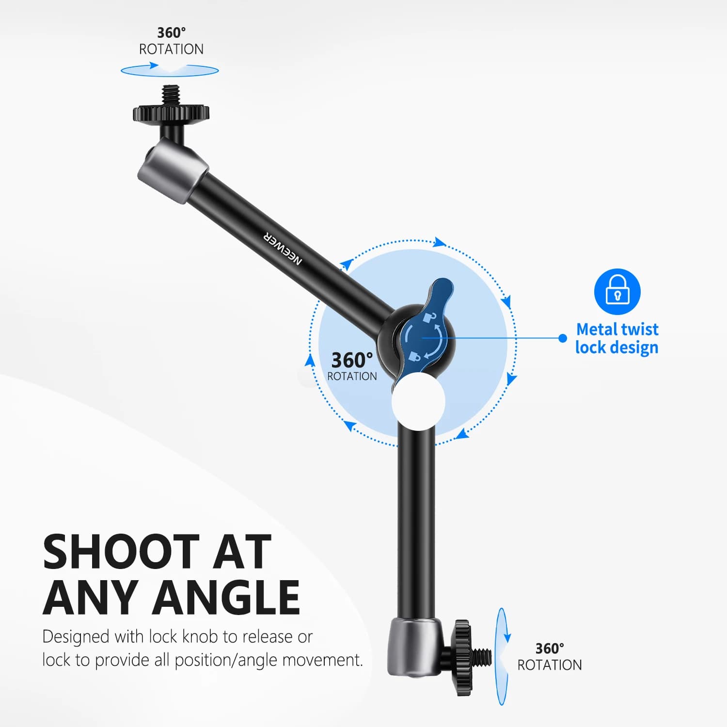 NEEpacks-Kit de bras articulé et de pinces, super pince réglable à 360 °, bras magique de 11 "avec s