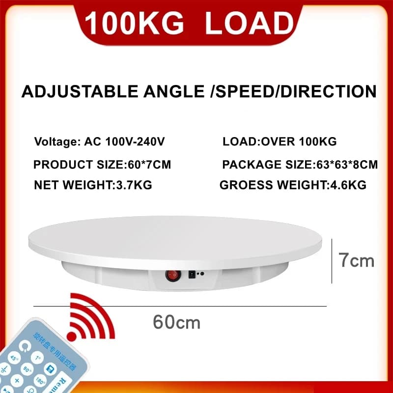 Plateau tournant avec télécommande, 42/52/60CM, 100KG de charge, 360 °, muet, exposition, présentoir