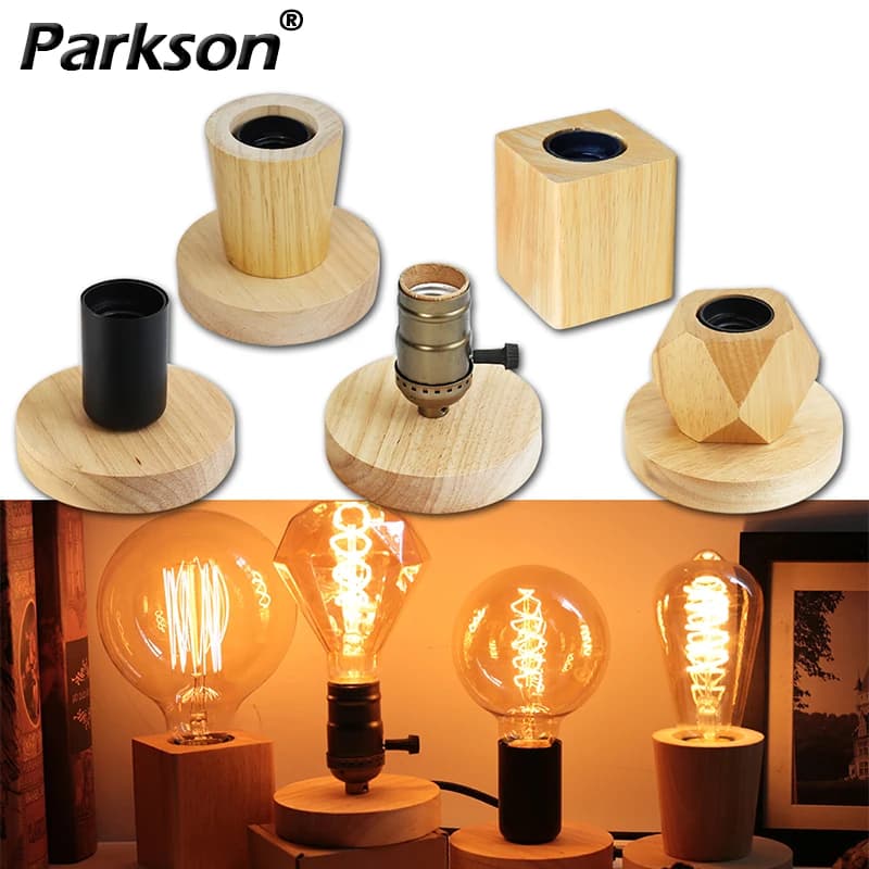 Lampe de Table rétro Vintage en bois E27, veilleuse 85-265V, prise ue pour chambre à coucher, lampe 