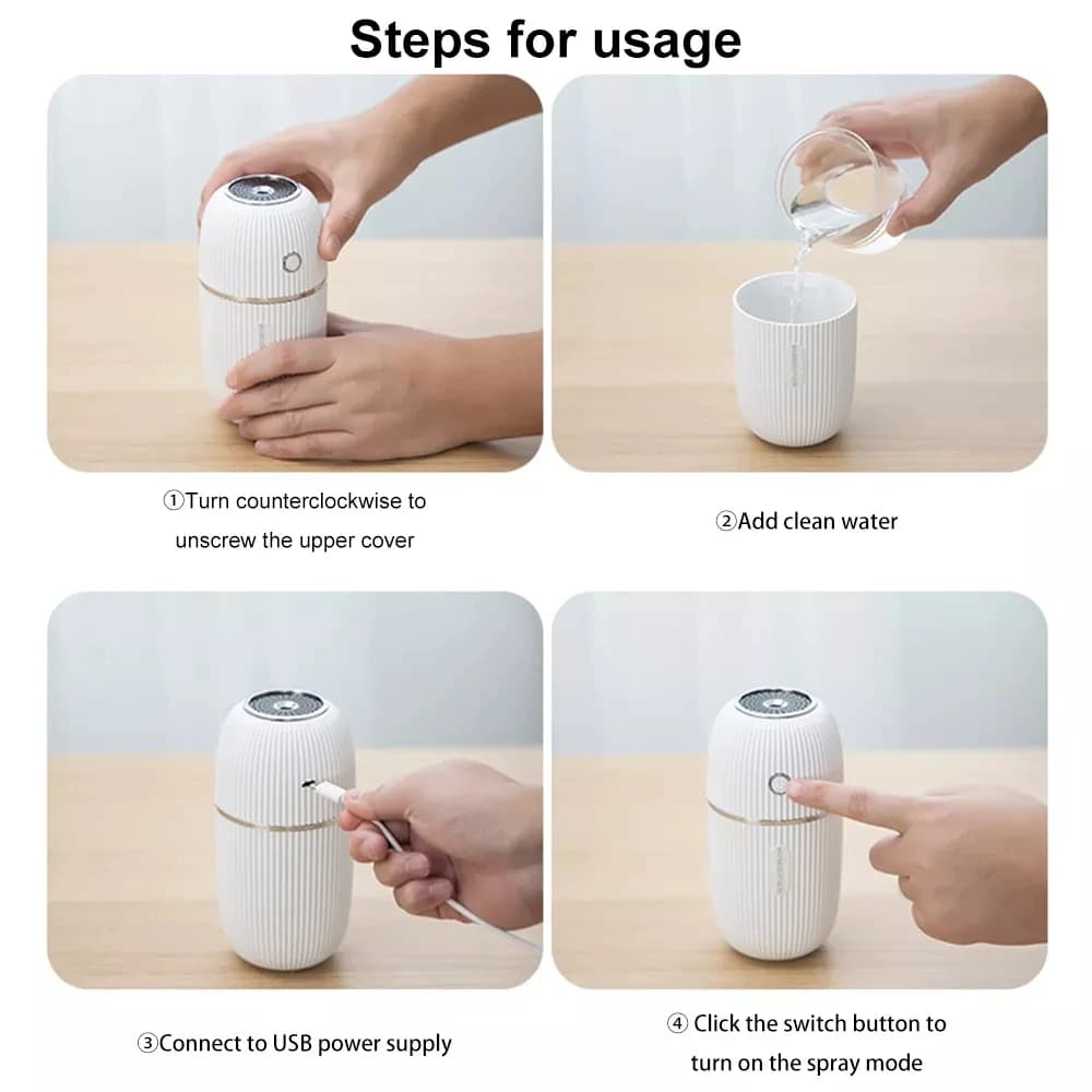 MI-Humidificateur portable USB à ultrasons, diffuseur d'huiles essentielles, d'arôme, lampe de nuit,