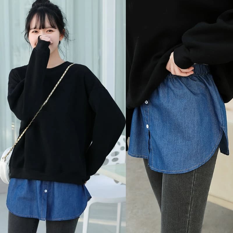 28TF – faux ourlet en Denim pour femme, faux ourlet, superpositions, haut, bas, boutons de jupe, lig