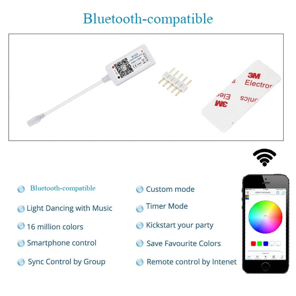 Bande LED WIFI RGB RGBW 12V 24V, contrôleur Android IOS, application Bluetooth, contrôle IR magique 