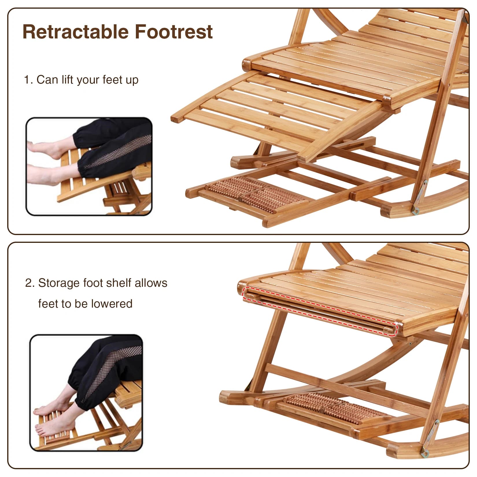RapDuty-Chaise à Bascule en Bambou, Fauteuil Inclinable, Réglable, Salon, Loisirs