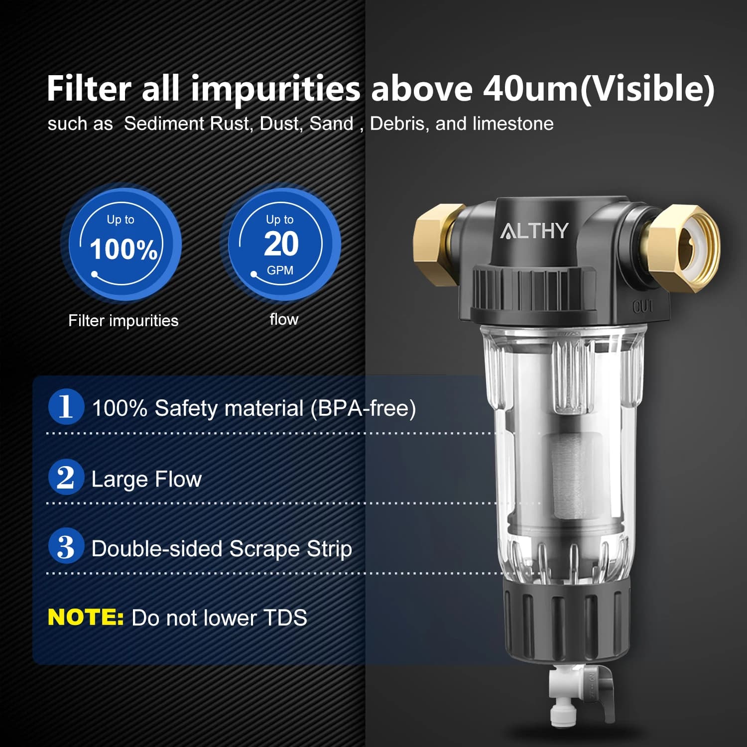 ALTHY-Pré-filtre pour toute la maison, filtre à sédiments et à eau, préfiltre central, système de pu