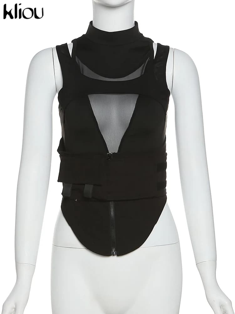 Kliou-Short de Motard pour Femme, Haut Hipster Y2K, Forme Irrégulière, Couture en Maille, Style High
