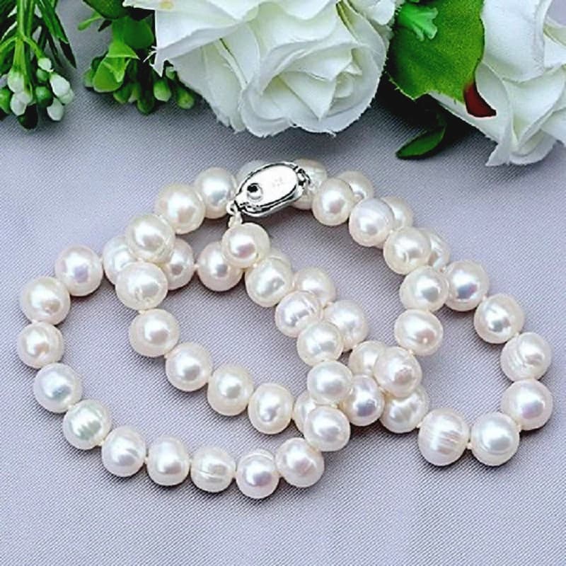 Colliers de perles naturelles 9-10mm, bijoux en perles d'eau douce, collier en argent Sterling 925 p
