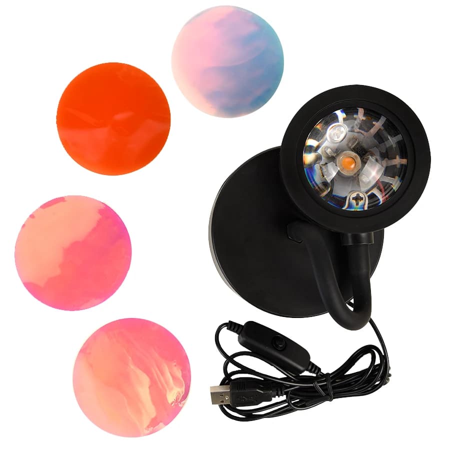 Lampe de coucher de soleil USB, projecteur de coucher de soleil, lumière d'ambiance, salon, chambre 