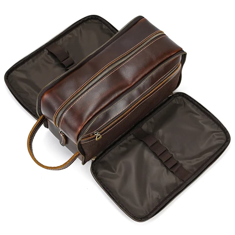 Trousse de toilette en cuir de vache pour hommes et femmes, sac à cosmétiques, sac de lavage, sacs d