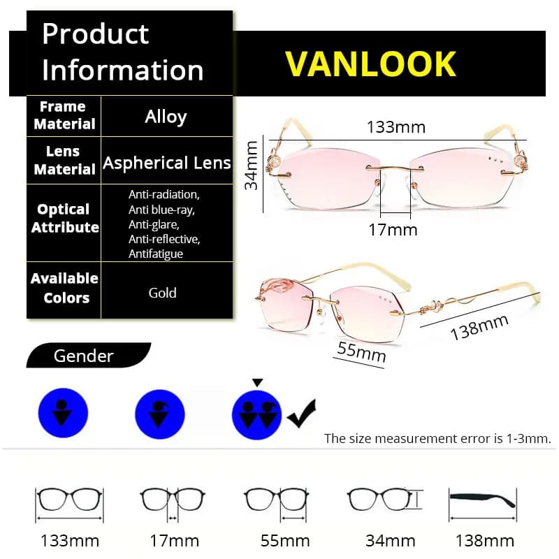 Vanlook – lunettes de lecture sans bords en strass pour femmes, Design sans vis bloquant la lumière 