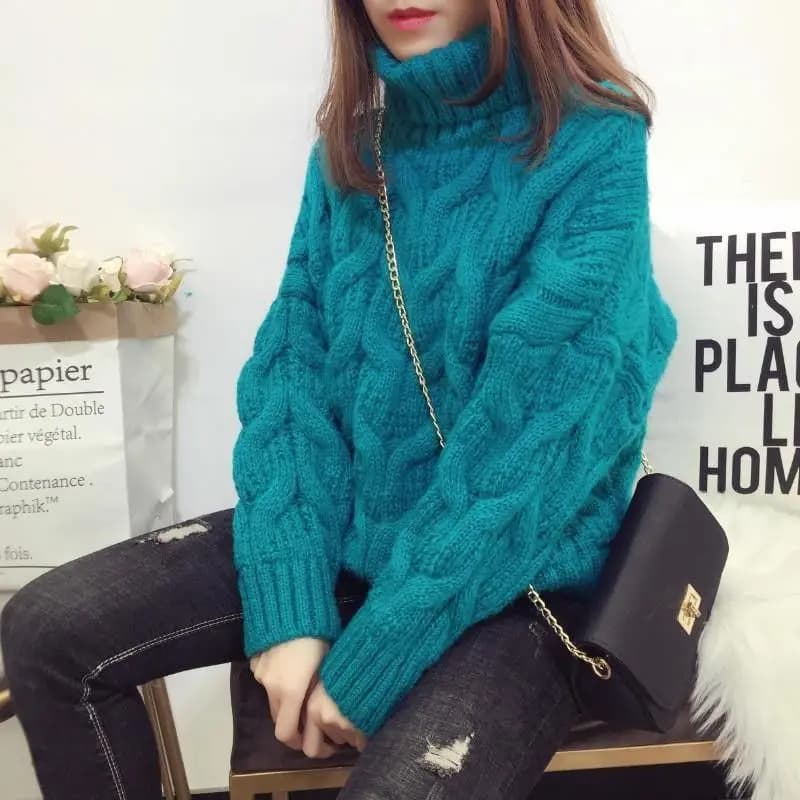 Épaissir torsion col roulé pull tricots femmes 2025 hiver nouveau lâche à manches longues pull chaud