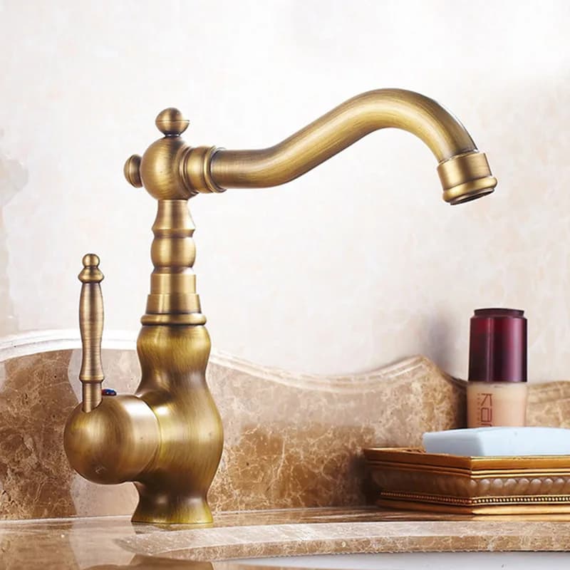 Robinet de lavabo à poignée en céramique en laiton Antique, robinet de salle de bains rotatif Antiqu