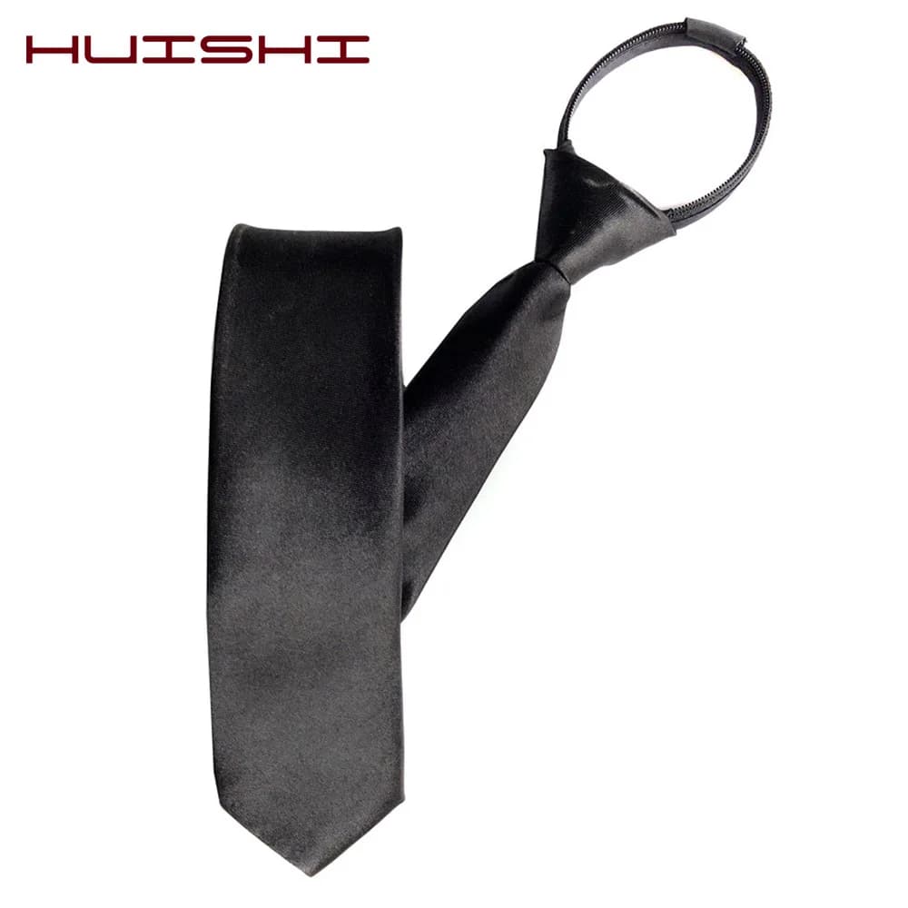 HUISHI pré-attaché fermeture éclair cravate cou hommes maigre fermeture éclair cravates rouge noir b