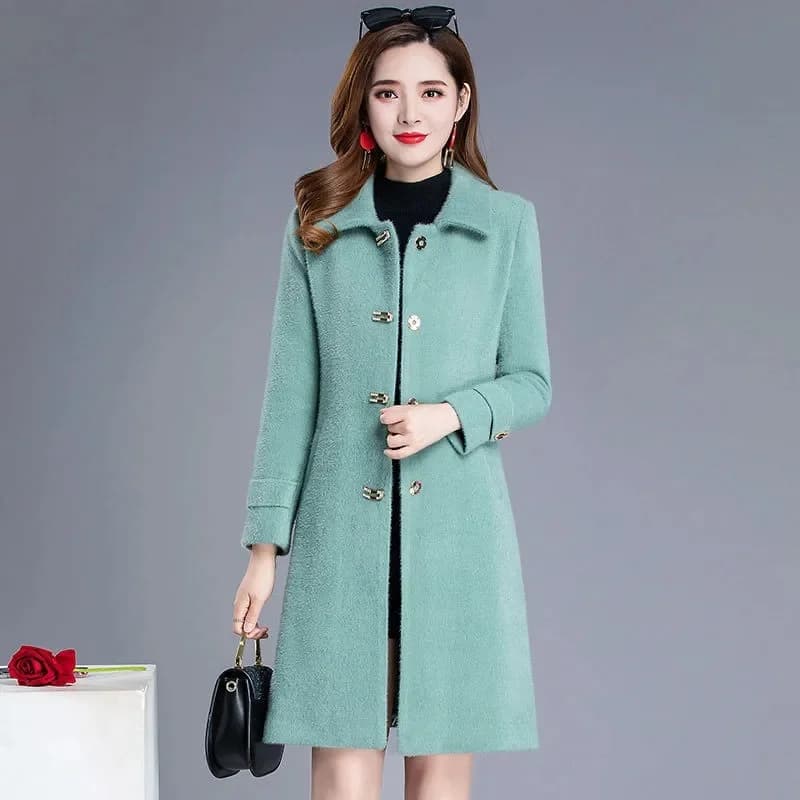 Manteau en velours de vison coupe couvertes pour femme, veste en laine rouge, mi-long, mince, décont