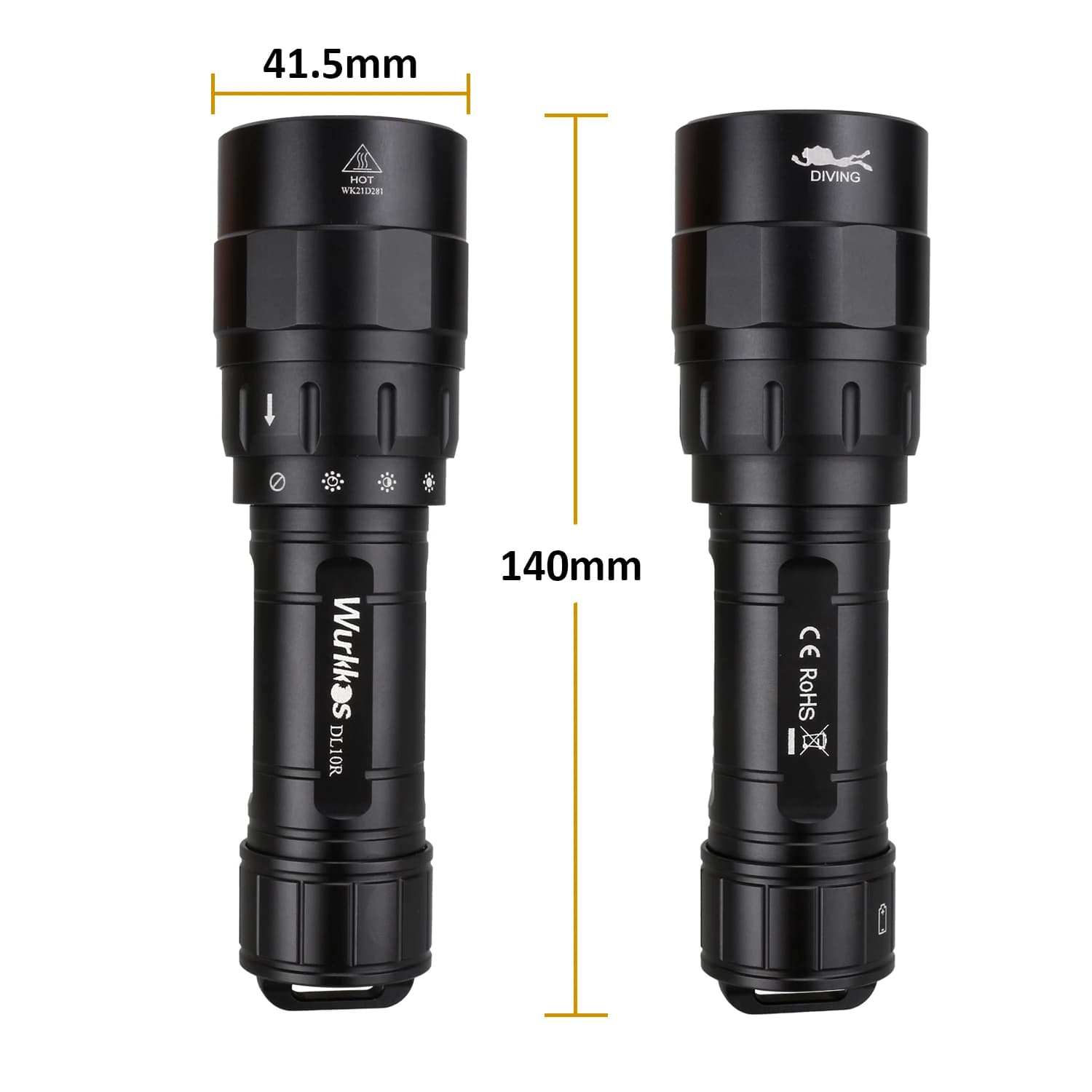 Wurkkos DL10R torche de plongée sous-marine XHP70.2 lampes de poche LED 4500lm 21700 USB-C interrupt