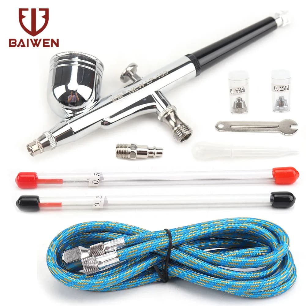 Aérographe à double Action avec jeu de buses 0.2mm 0.3mm 0.5mm, pistolet d'alimentation par gravité,