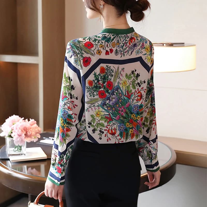 Style chinois fleur imprimé dames chemises mode femmes blouses printemps été à manches longues hauts