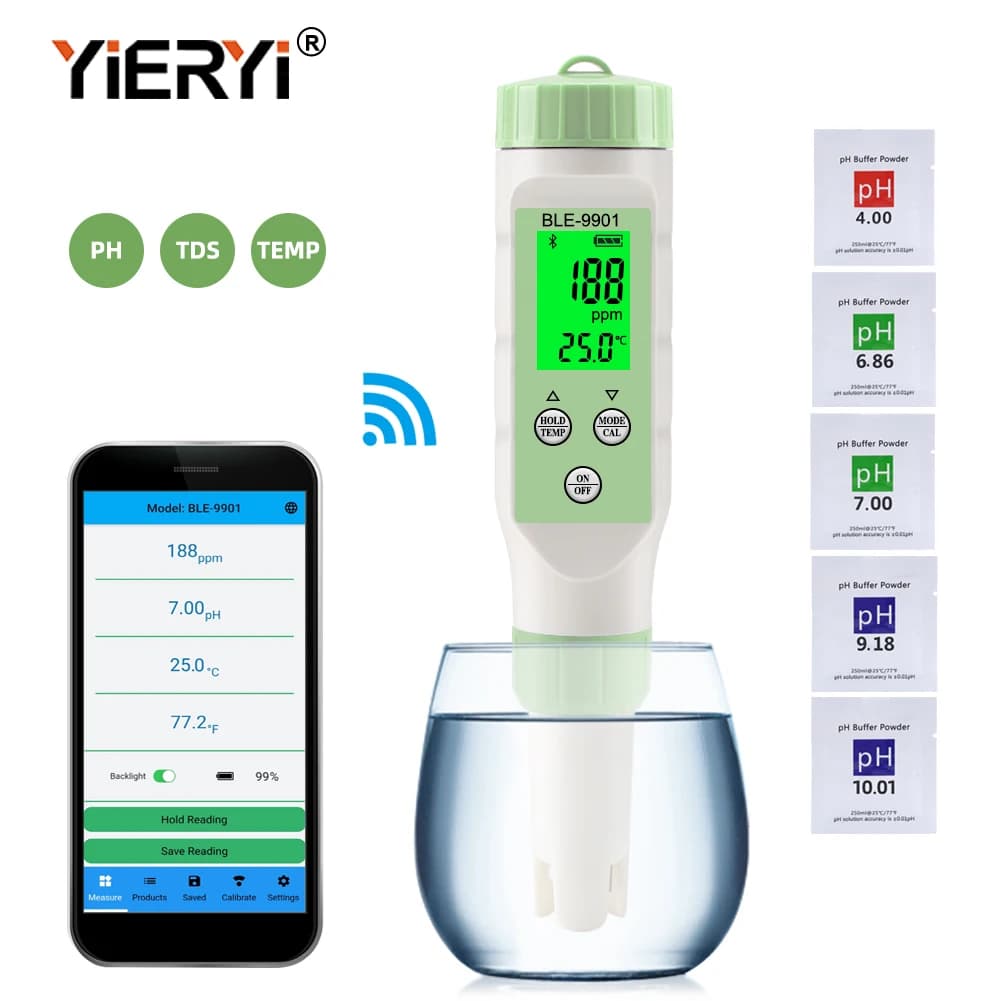 Yieryi – testeur de qualité de l'eau, appareil de mesure du PH/EC/TDS/TEMP, contrôle Intelligent ave