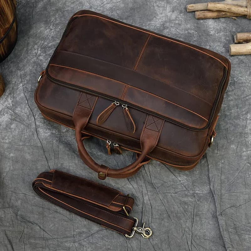 Porte-documents rétro pour ordinateur portable, sacs à main en cuir véritable, sac d'affaires décont